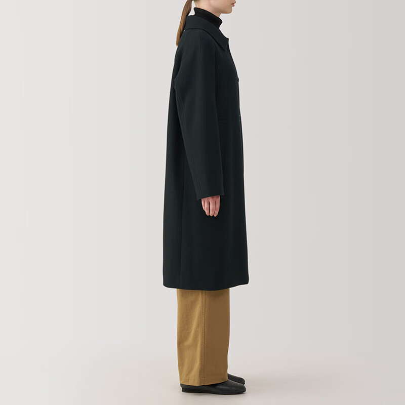 MUJI Women's Wool Mixed Stand Collar Coat Woolen Coat Mid-Length Women's Winter Jacket Women's BD0Z6A4A Black XL (165/92A)