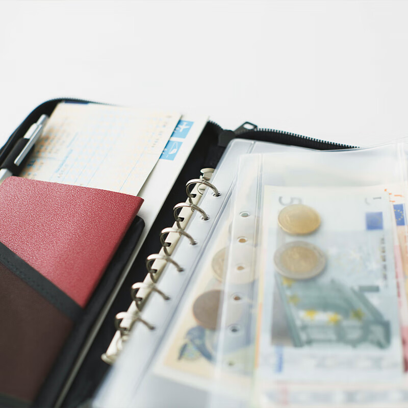 MUJI document bag, polyester fiber passport holder, transparent inner bag, New Year's Valentine's Day gift, black