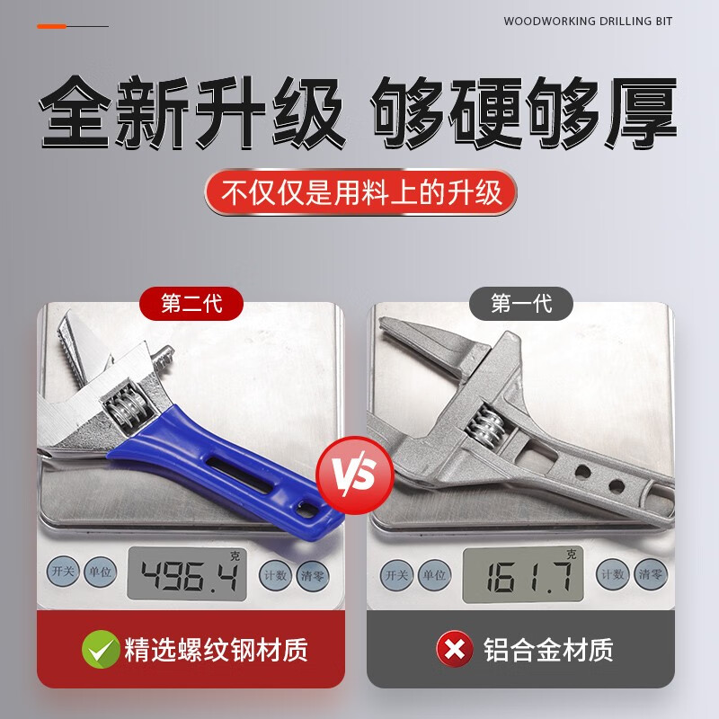 Niuxiang heavy-duty adjustable wrench bathroom wrench universal live mouth large opening adjustable wrench short handle water pipe large wrench multi-functional pipe live dual-purpose wrench 8 inches + raw material belt