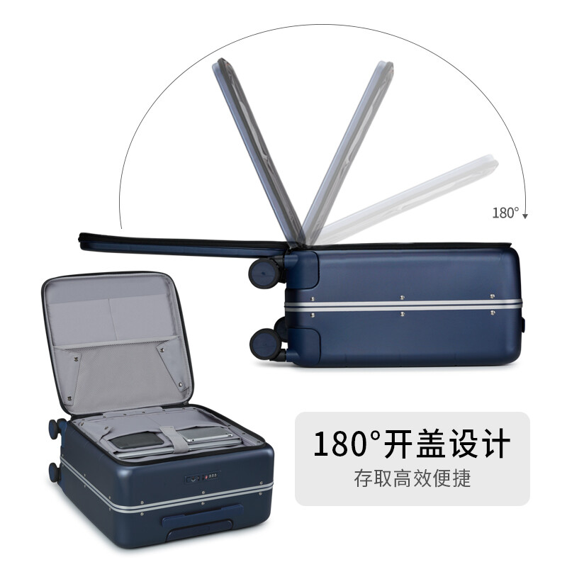 Hanker front-opening trolley case aluminum frame boarding suitcase suitcase 18-inch dark blue men's and women's business password box