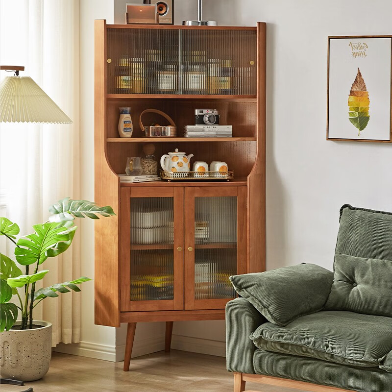 JIAYI solid wood corner cabinet sideboard corner cabinet living room dining room triangle cabinet corner cabinet cabinet wine cabinet display cabinet cherry wood color