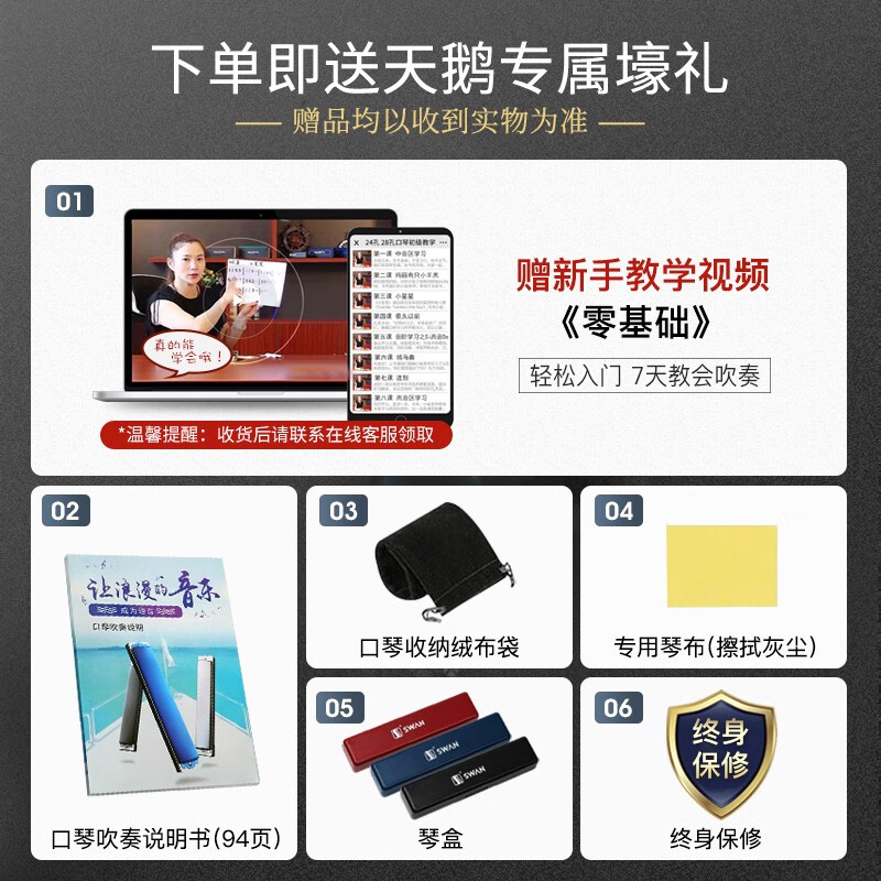 Swan (SWAN) 24-hole polyphonic C harmonica phoneme marking children's student beginners teaching harmonica sky blue