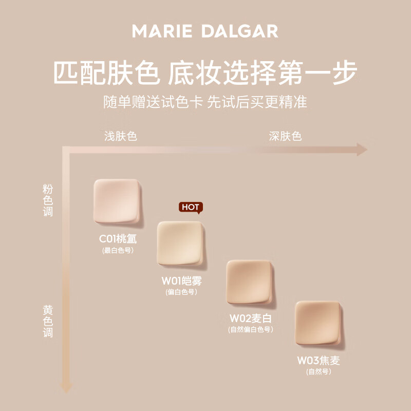 MARIE DALGAR New Year's gift for oily skin 900 mesh natural texture long-lasting makeup foundation liquid foundation air cushion concealer W01 mist
