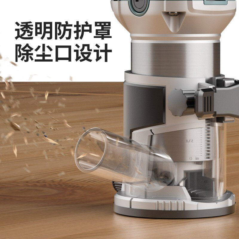 MINLI edge trimming machine woodworking slotting machine artifact hole opening woodworking decoration tool multi-functional carving electromechanical wood milling small gong machine soft start + 6-speed constant speed + 15 milling cutters