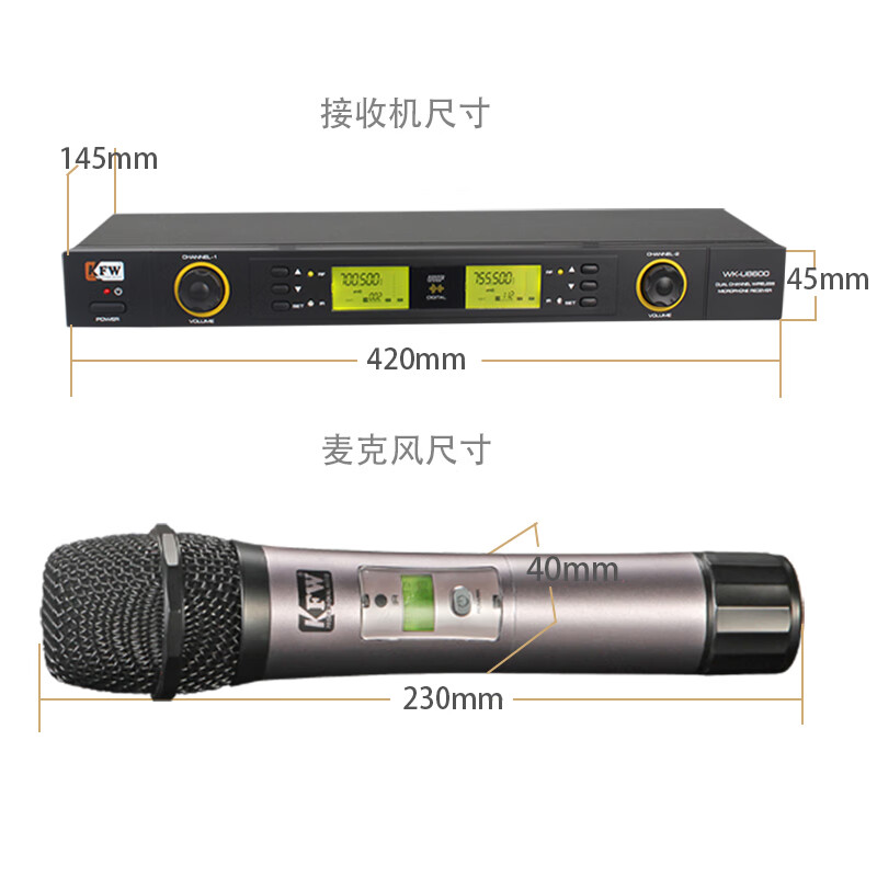 KFW WK-U8600A wireless microphone, held in one hand and hung on the waist (collar, headband)