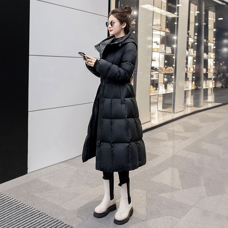 Sibaishe mid-length down jacket 2025 winter new women's hooded waist slimming thickened jacket