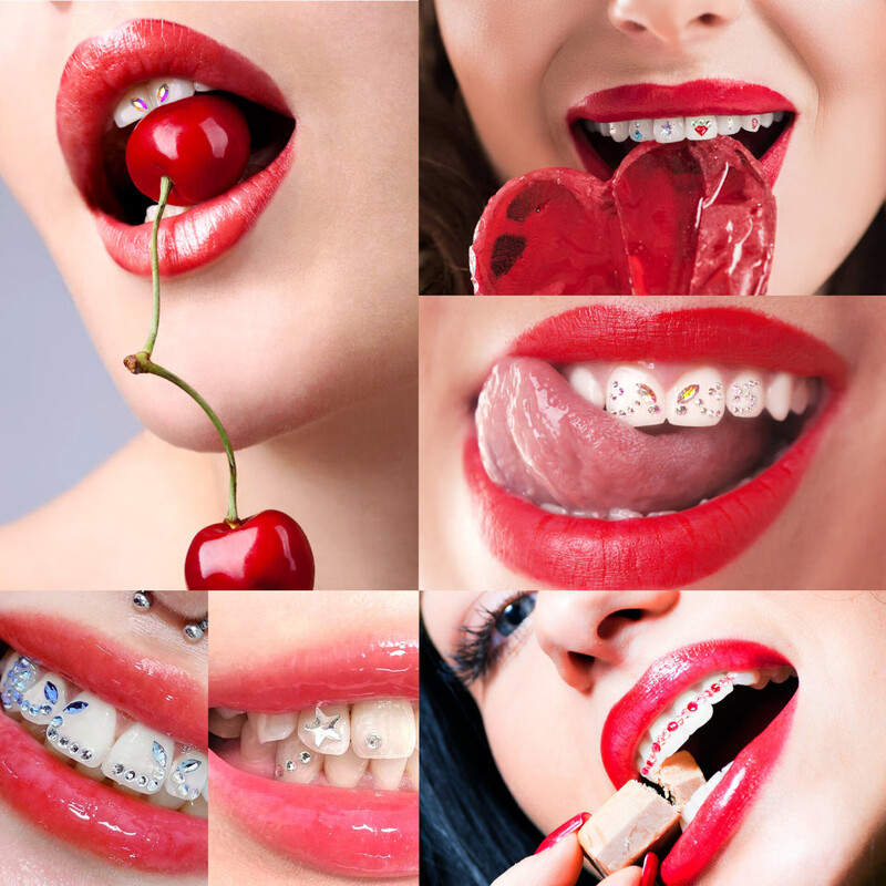 OIMG dental diamond jewelry self-adhesive diy set tool crystal flash tooth ornament self-adhesive whitening veneer with diamonds that will not fade 45 diamonds white 6-grid tooth veneer set 45 diamonds 6-grid tooth veneer set