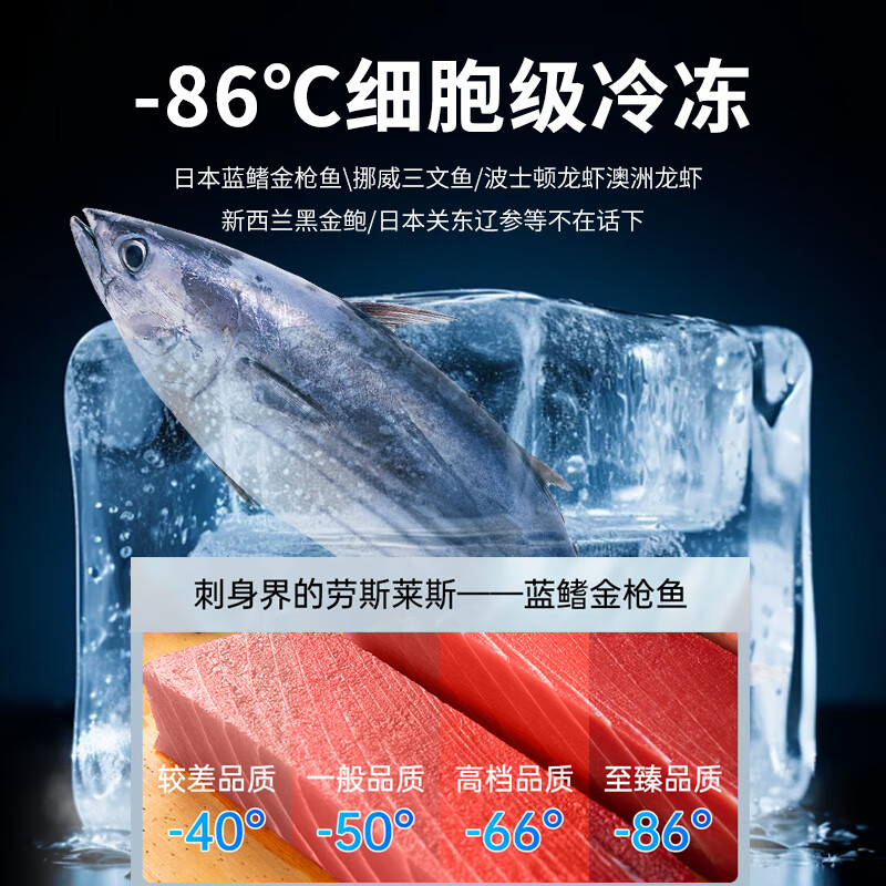 Lingxuan minus-86 degree ultra-low temperature freezer commercial large-capacity salmon tuna seafood quick-freezer-50-60 degrees below horizontal freezer laboratory deep-freezing quick-freezer refrigerator 1.5 meters/350 liters -86 imported compressor