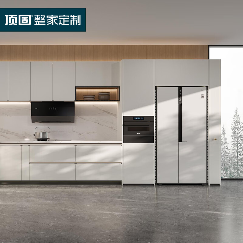 Dinggu cabinets customized integrated kitchen kitchen cabinets modern minimalist open L-shaped kitchen quartz stone countertop white dew series prepaid deposit