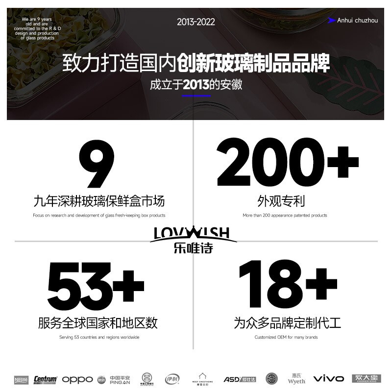 Leweishi high boron glass lunch box, microwaveable lunch box, lunch box, refrigerator lunch box, Lexian integrated lid, 1040ml, large size