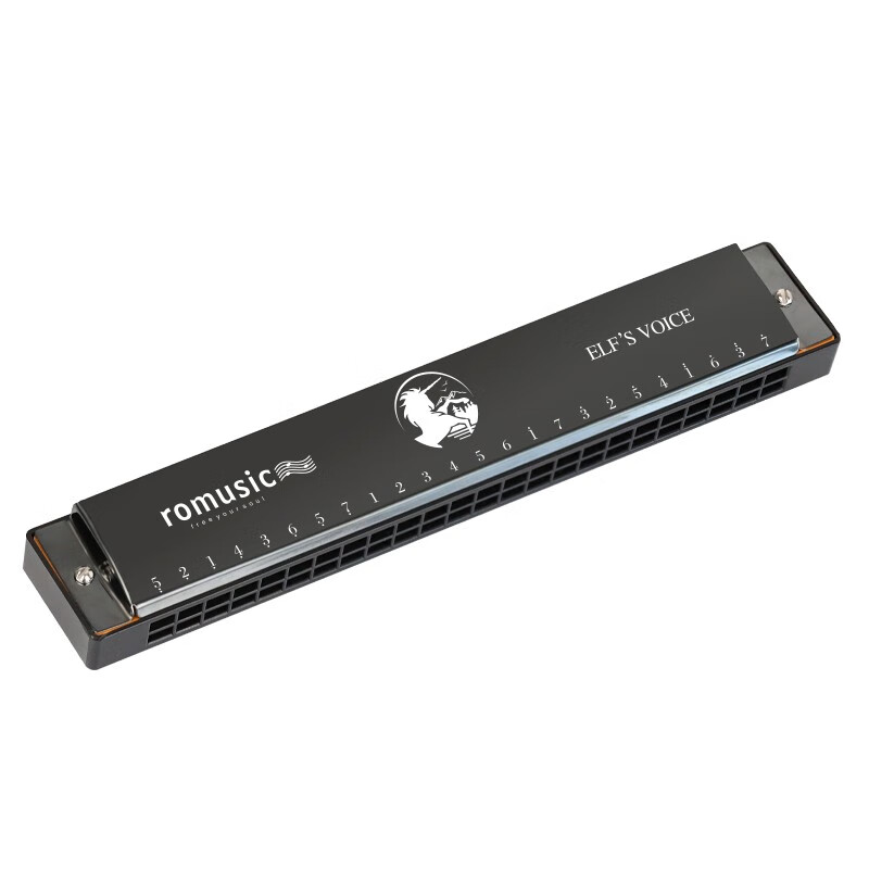 Romusic harmonica 24-hole polyphonic harmonica in C key for beginners (black) student teaching recommendation