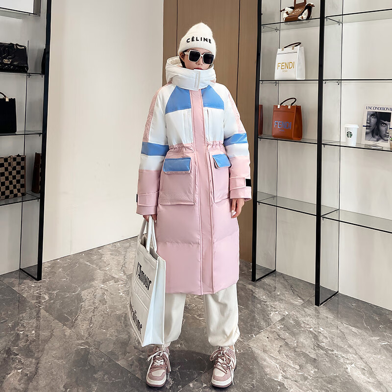 Yaya (YAYA) Tong Liya's new goose down down jacket for women, winter long over-the-knee waist-keeping warm and extreme cold thickened jacket, royal blue color M