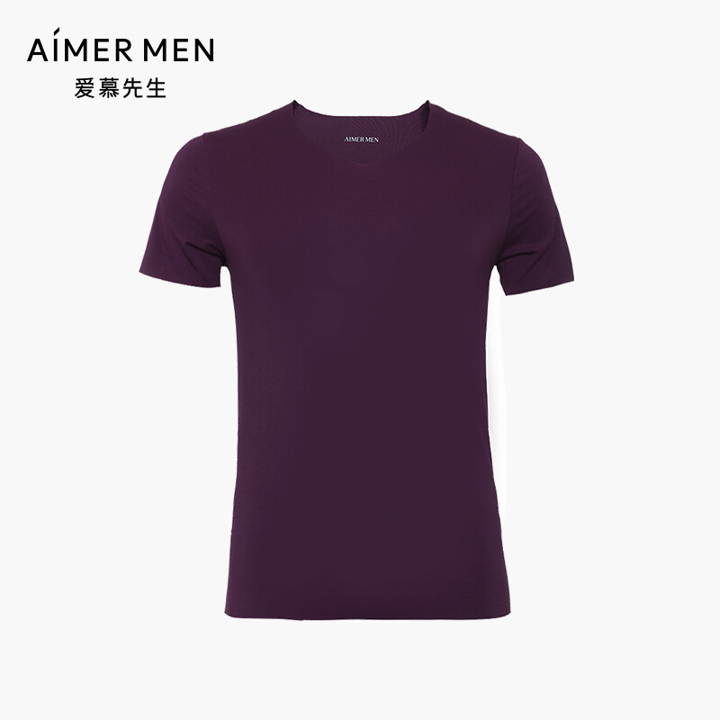 Mr. Admiration Solid Color Modal Round Neck Short Sleeve Top Men's T-Shirt NS12F61 Purple Red L
