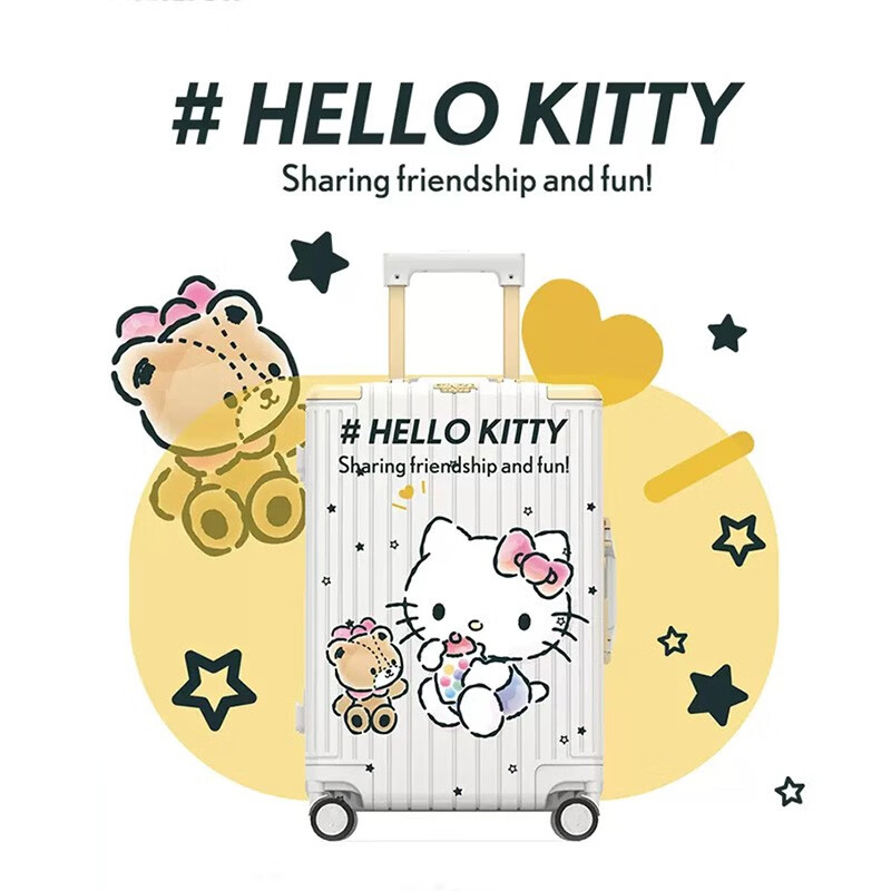 Ginza Hello Kitty co-branded high-looking aluminum frame box Chinese Valentine's Day gift universal wheel large capacity suitcase crystal powder-butterfly perfume 20 inches