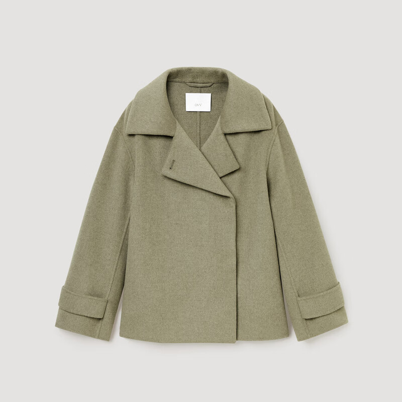 OVV Autumn and Winter Hot Sale Women's Simple Fashionable Lapel Short Warm Wool Double-sided Wool Coat Matcha Green L