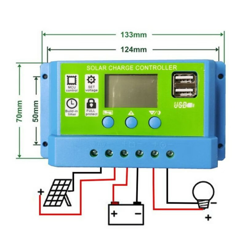 Ouhuayuan blue shell green surface 11.1V/12V/24V universal solar controller photovoltaic solar charge controller