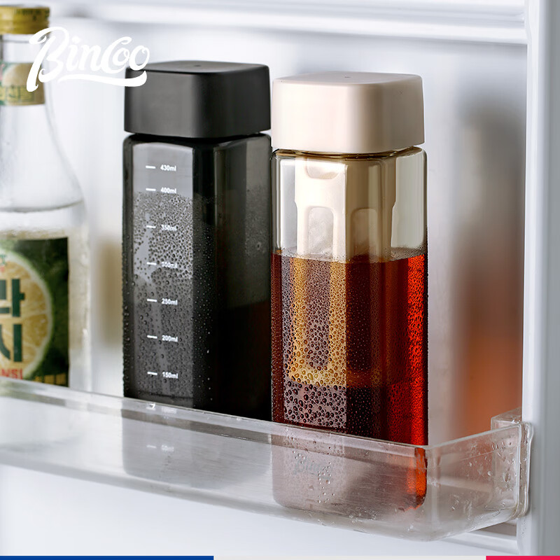 Bincoo Square Cold Brew Coffee Cup Portable Cold Brew Bottle Cold Brew Cup Tritan Water Cup American Cold Brew Black 480ml