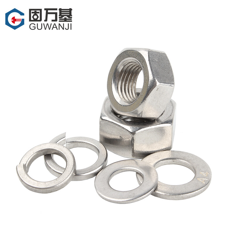 Guwanji 304/316 stainless steel hexagonal nut set flat washer spring washer combination screw cap collection 201 washer national standard 304 material M4 20 sets