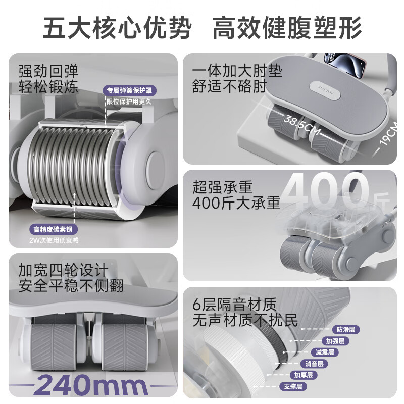 Yottoy new abdominal wheel four-wheel automatic rebound to enlarge and widen abdominal muscles, strengthen the abdomen and burn fat fitness equipment YOT powder