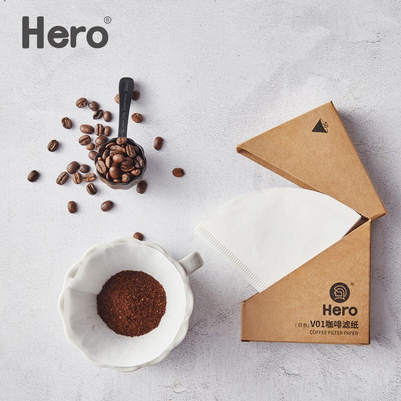 HeroV type coffee filter paper drip filter cup hand-brewed coffee filter paper v60 smart cup original wood pulp fiber filter paper v01 original color 50 pieces-1-2 people
