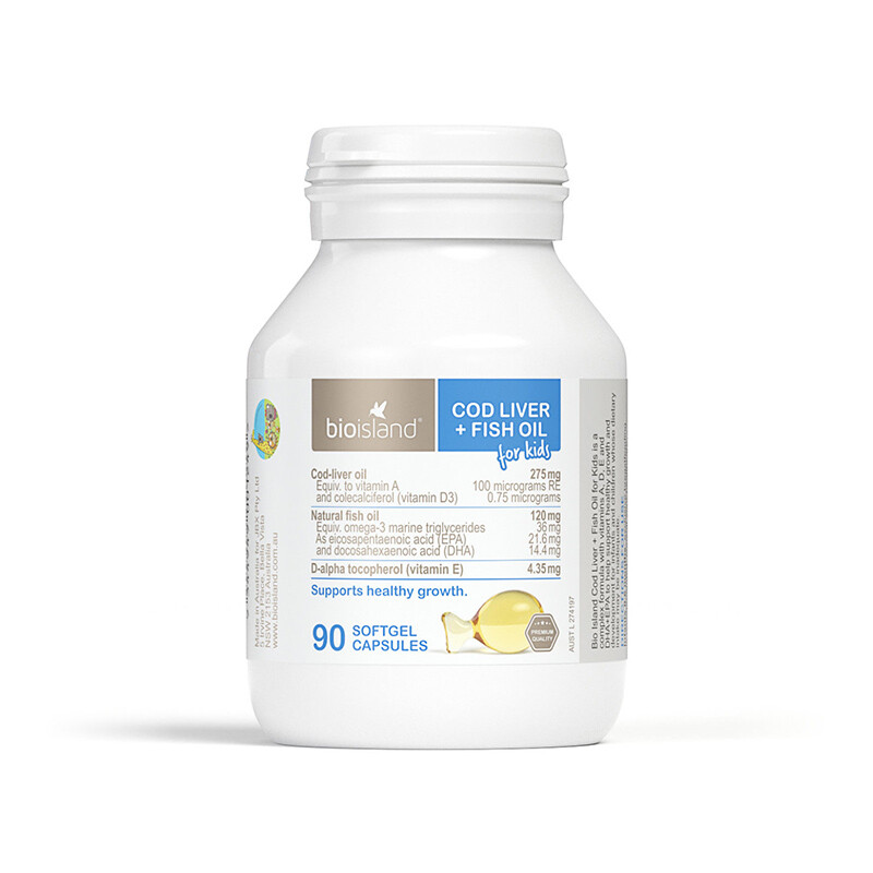 Bio Island Cod Oil/Cod Liver Oil DHA+VD for Infants and Young Children 90 Capsules/Bottle Imported from Australia