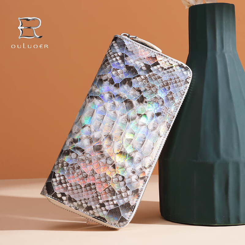 Oral python leather wallet women's genuine leather fashion clutch 2025 new high-end Valentine's Day long wallet Chinese Valentine's Day original color