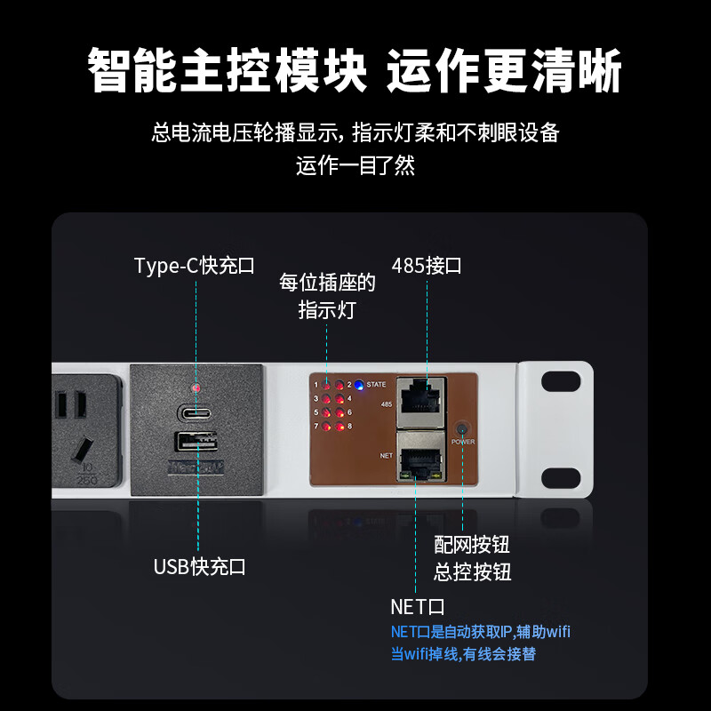 GWGJ smart PDU cabinet socket 8-port director sub-control plug-in WIFI Tuya APP remote control socket power meter timing switch plug-in countdown computer room maintenance active warning 10A
