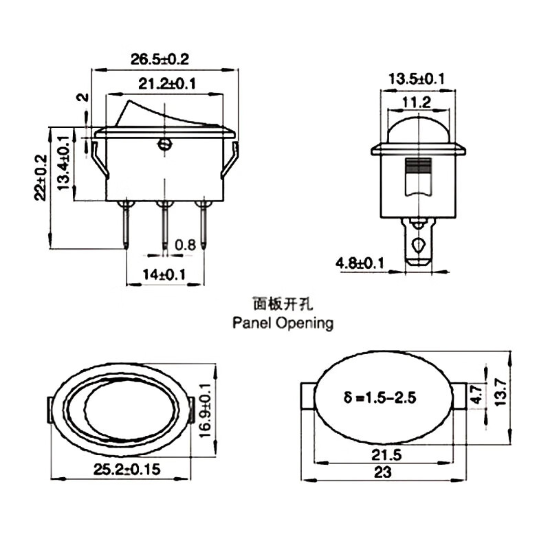 TaoTimeClub KCD7 oval switch 2 pins 2 levels 3 pins 3 levels electric kettle boat type power switch boat type switch KCD7 oval 2 pins 2 levels red without light (2 pcs) no specifications