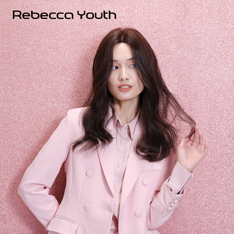 Rebecca wig, female real hair wig piece, figure bangs, long curly hair, invisible replacement piece, full human hair block, figure bangs, hand-woven, natural black, 35cm, area 13*8