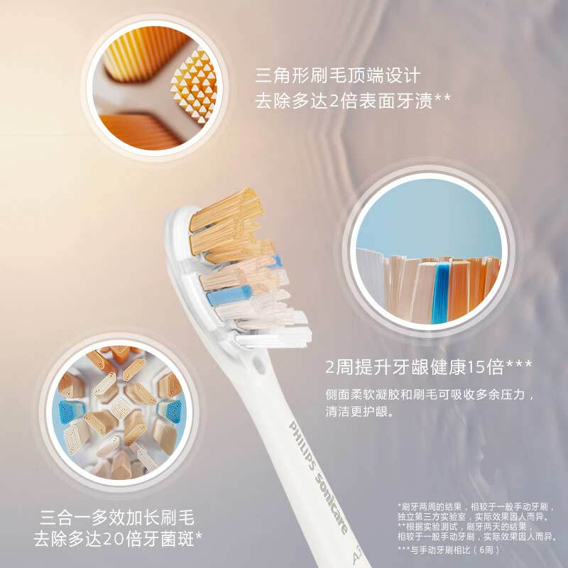 Philips (PHILIPS) official original electric toothbrush head adapted to Diamond 7/9/AI series brush handle cleans gums, protects and brightens, exclusive three-in-one brush head, 3-pack HX9093/96 black