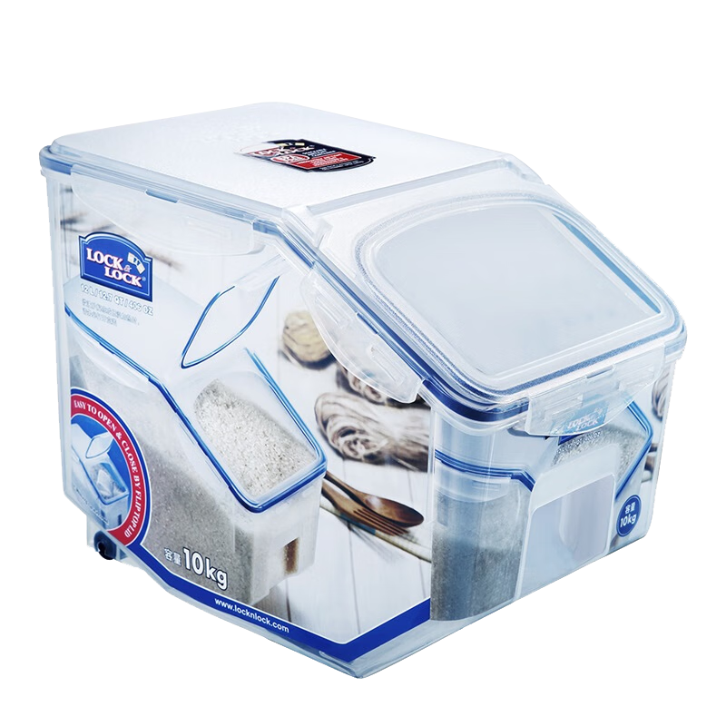 LOCK&LOCK plastic grain rice bucket sealed storage rice box 12 liters (can hold 10kg rice) with pulley and free measuring cup