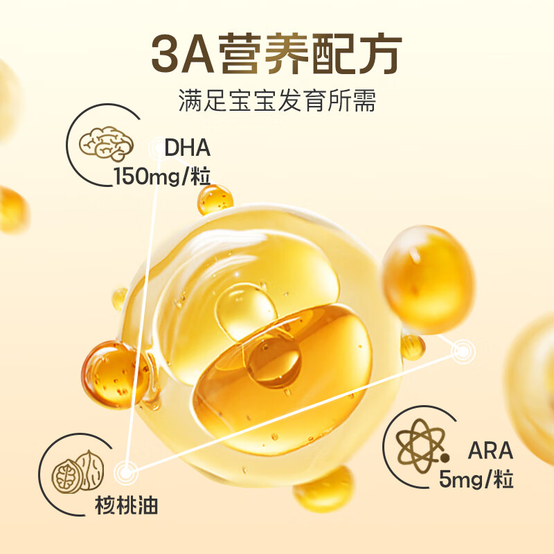 Baishi drops of dha seaweed oil with high content, specially imported for brain supplementation for children aged 3-6 years old, SN-2DHA, suitable for pregnant women, DHA|3A formula, 100 capsules * 1 box