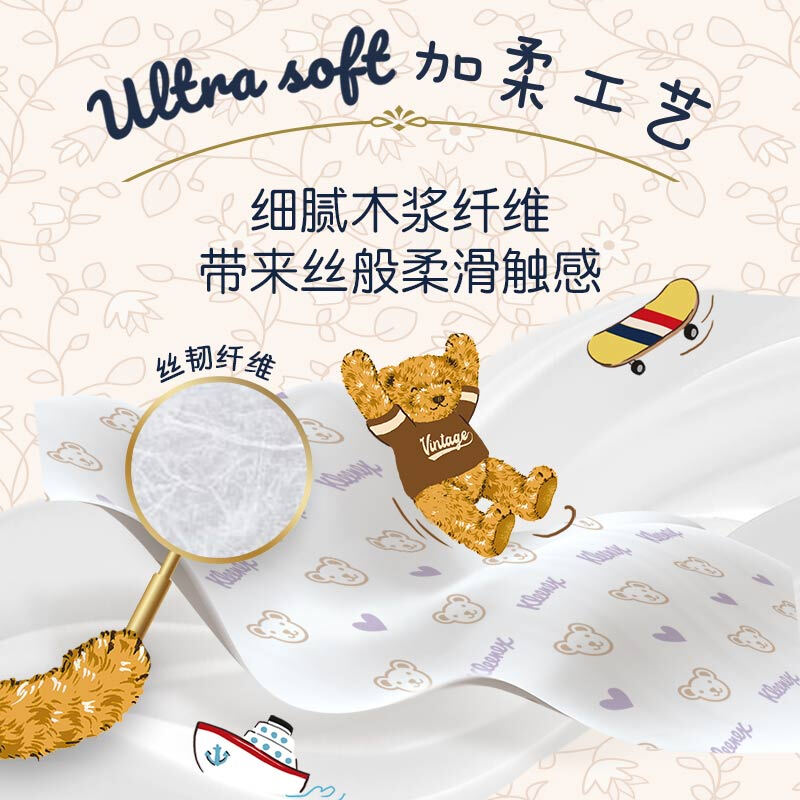 Kleenex Tissue Bear Printed Paper 3-layer 80 Tissue * 4 Packs of Tissue Paper Toilet Paper Napkins