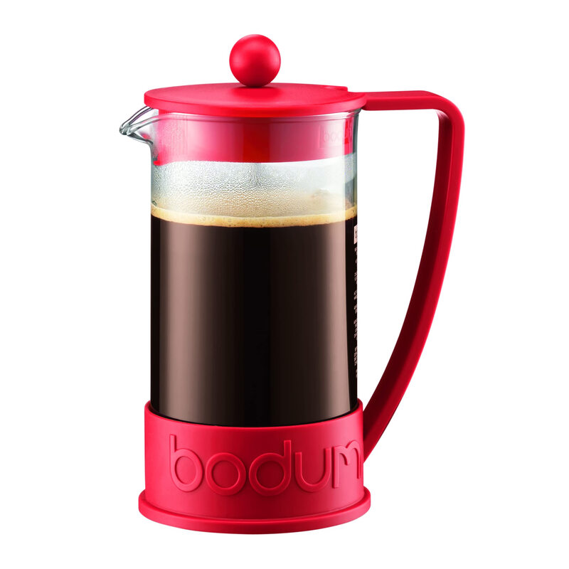 BODUM Brazilian French Press Coffee Maker with Glass Bottle 34 oz Warm Red