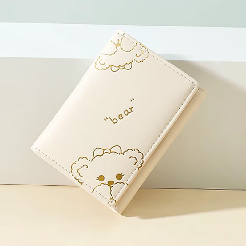 Zhenxi wallet female large capacity card holder student female niche versatile high-end sense folding fashionable folding small zipper bag cute bear wallet white