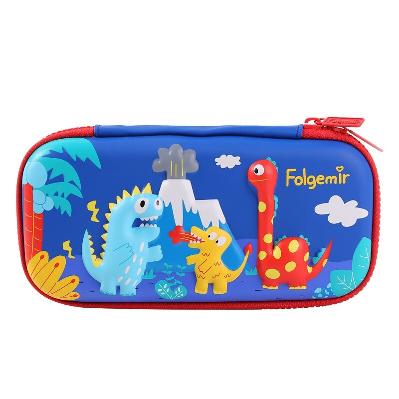 Folgemir stationery box multi-compartment anti-fall and anti-pressure pencil case pencil case large capacity EVA pencil case dinosaur century blue
