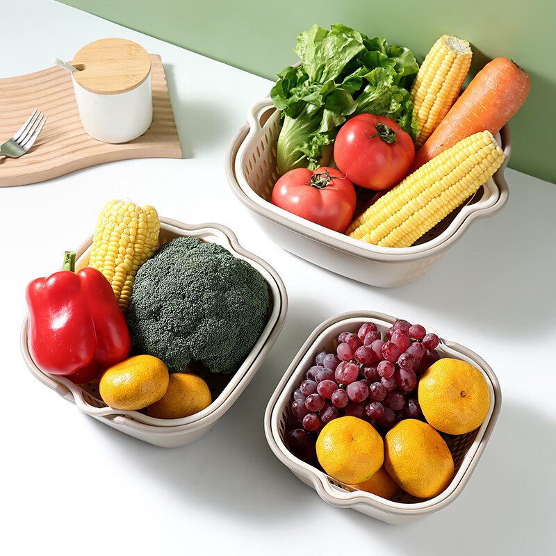 Baijie double-layer drain basket plastic drain basket artifact vegetable sink fruit plate household stackable hanging storage basket 6-piece set