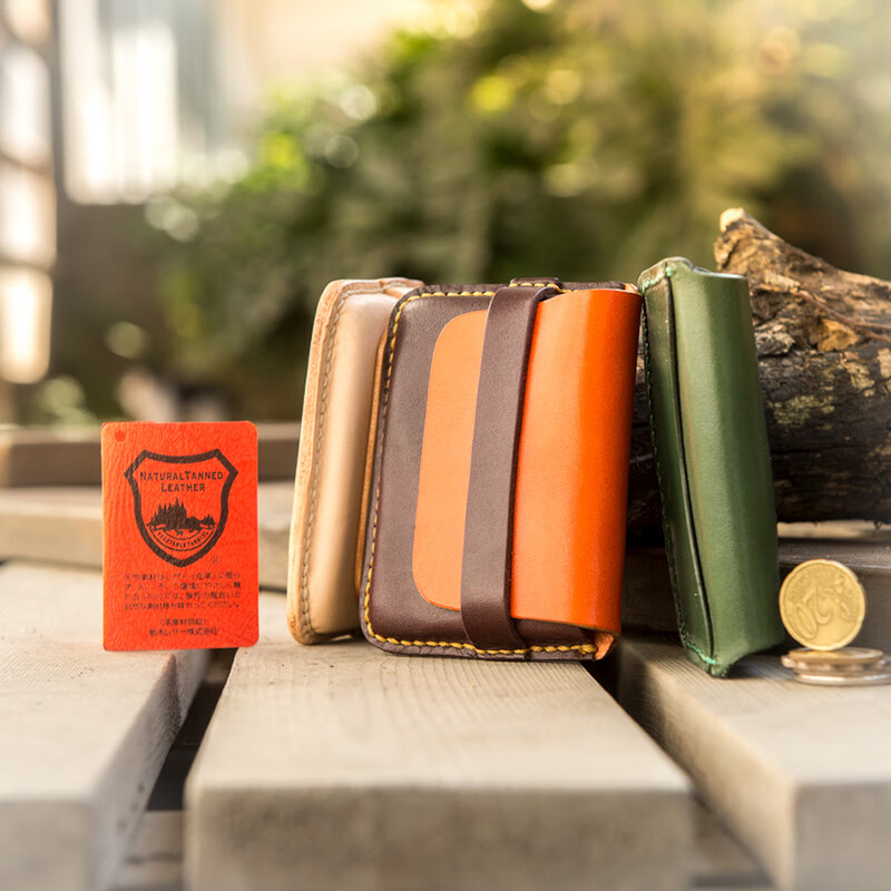 Children who are tired of playing! Handmade Japanese Tochigi vegetable tanned leather simple retro small card holder coin purse, various styles and colors, Tochigi 11# olive green