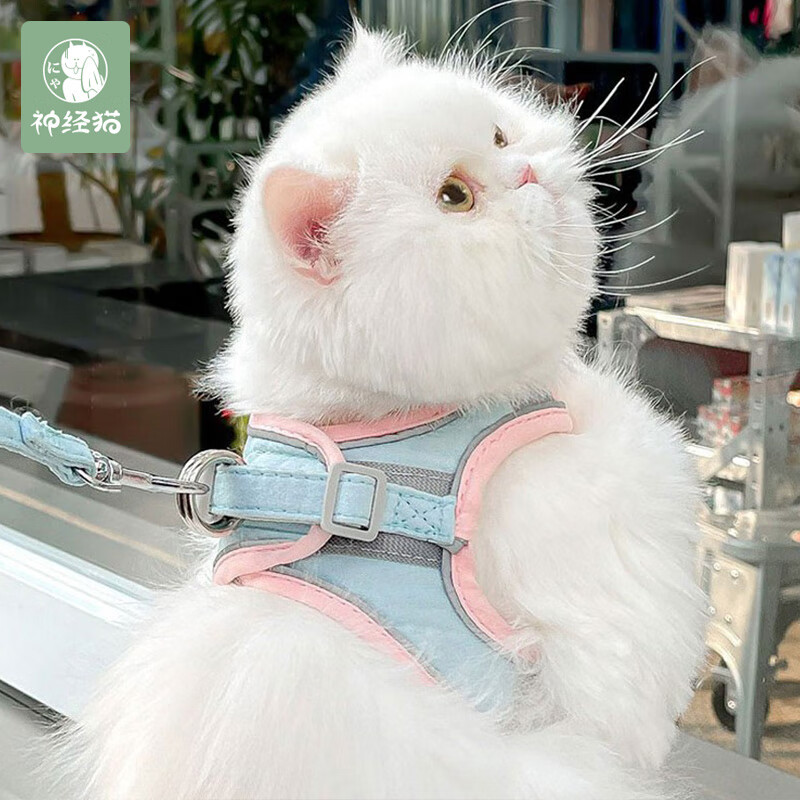 Nervous Cat Traction Rope Cat Rope Vest Style Outdoor Cat Special Anti-Escape Cat Walking Rope Cat Chain Supplies Pink and Blue Splicing (It is recommended to place an order after measuring) S 1-3 catties Comes with matching traction rope 1.5m