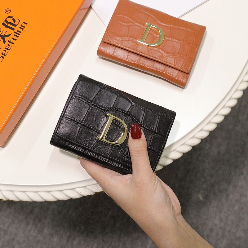 Sephoron Genuine Leather Short Wallet Women's Simple Casual Folding Wallet 2026 New Crocodile Pattern Soft Cowhide Thin Wallet Crocodile Pattern Black