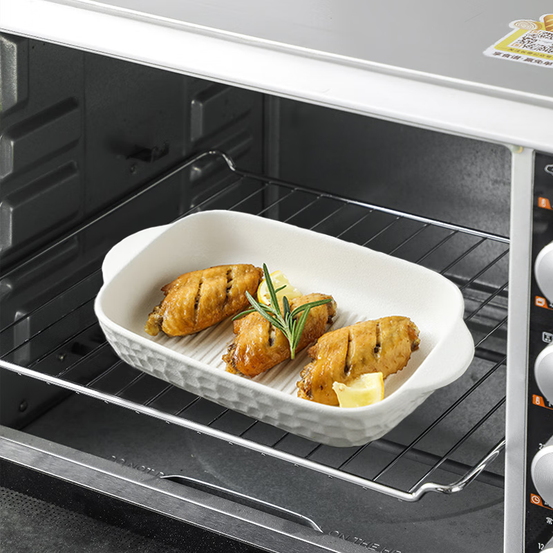 General Meal Ceramic Baking Pan Cheese Baked Rice Plate Double-eared Baking Bowl Plate Oven Microwave Plate Two Pack