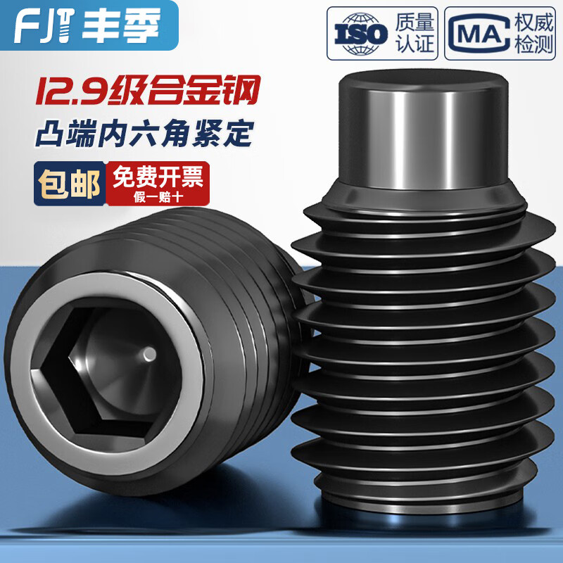 Fengji M3-M16 convex end tightening 12.9-level hexagonal screw machine meter screw top screw headless stop bolt M4M5M6 M10*10 (black) - 20 pieces