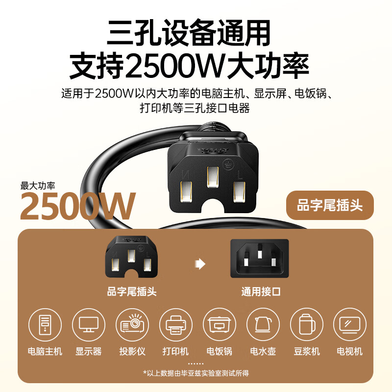 Biaz concave tail national standard all-copper power cord 1 meter three holes with grooves suitable for electric wok, rice cooker, electric pressure cooker, soy milk machine, electronic scale switch DY29