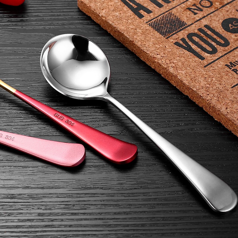 QZT Thickened 304 Stainless Steel Spoon Household Adult Watermelon Spoon Children's Internet Celebrity Spoon Cute Fruit Spoon Thickened 304 2 Pack Red