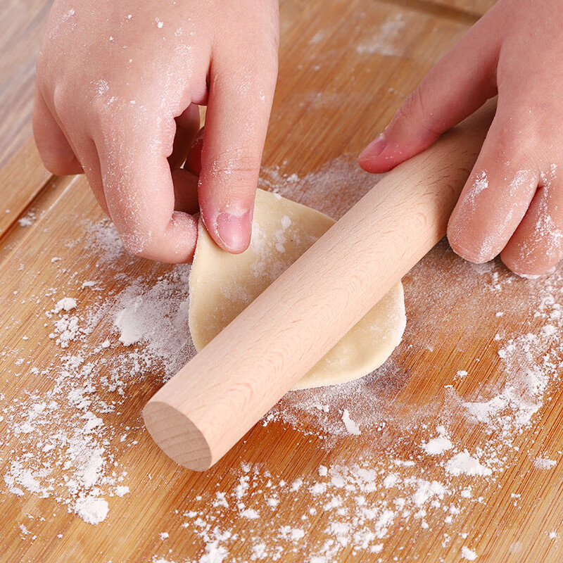 Dimple solid wood rolling pin household rolling pin rolling pin dumpling skin artifact non-stick baking (25cm)