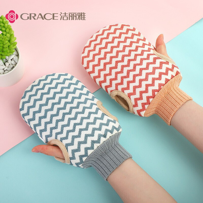 Jie Liya bath towel, fine sand and mud bath gloves, frosted bath towel, double-sided cleaning bath towel, northeastern back rub gloves, wavy pattern two-finger style - light blue + yellow