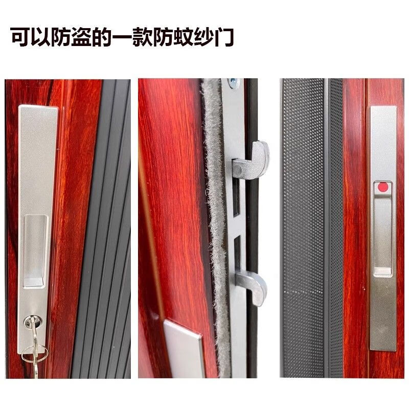 Vinoa King Kong mesh folding screen door, anti-mosquito, anti-cat, dog and rat, anti-theft, invisible retractable push-pull aluminum alloy screen door with lock, upgraded stainless steel high-permeability mesh + lock + gray