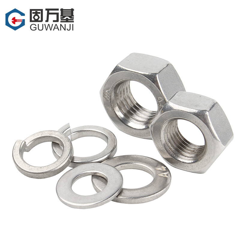Guwanji 304/316 stainless steel hexagonal nut set flat washer spring washer combination screw cap collection 201 washer national standard 304 material M4 20 sets