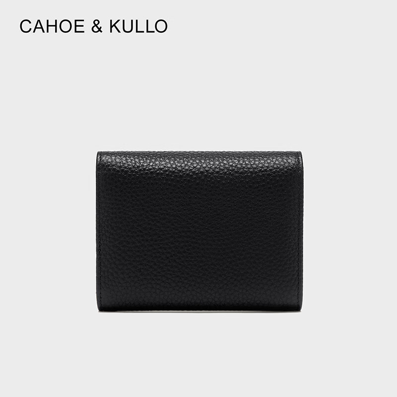 CAHOE KULLO official cowhide wallet women's short 2025 new clutch bag women's card holder coin purse multi-card slot wallet black-CK birthday gift for girlfriend