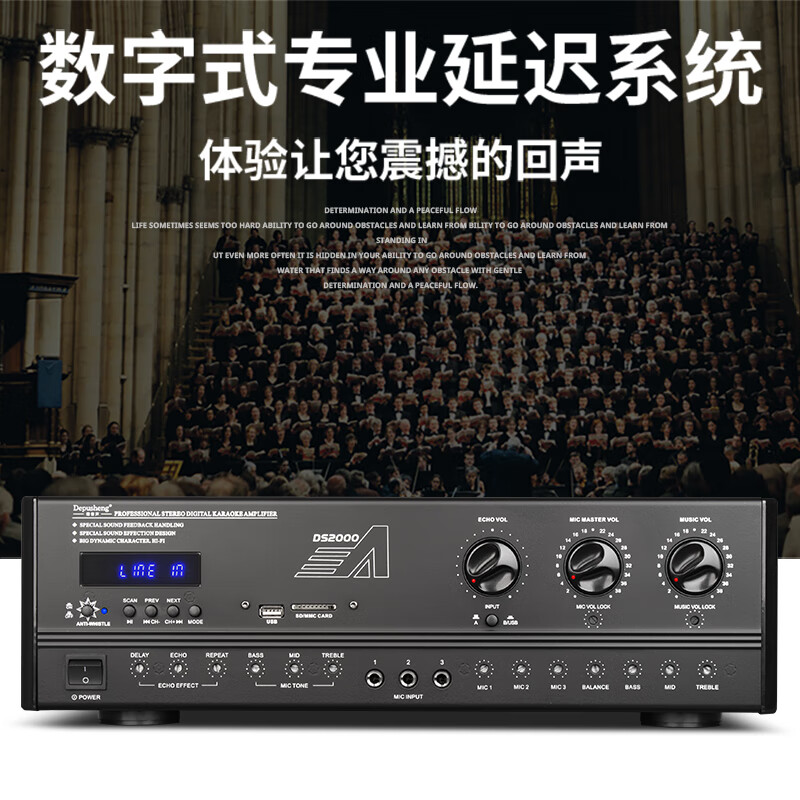 Depusheng Depusheng DS2000 KTV amplifier power one-click anti-howling Bluetooth USB with reverberation professional effect chip stage home family karaoke amplifier